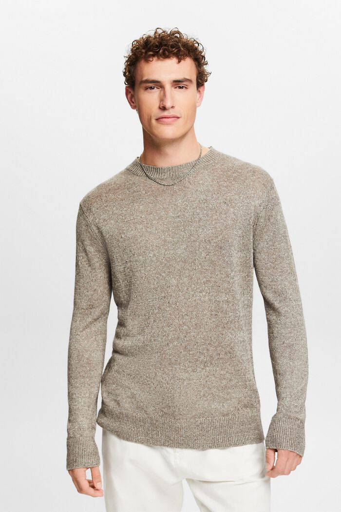 Sweater i hør med rund hals, LIGHT BROWN, detail image number 0