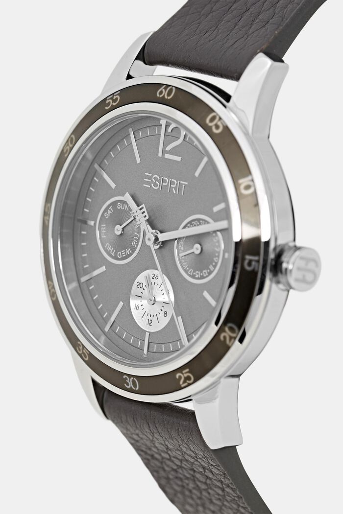 Multifunktionelt ur med urrem af læder, DARK GREY, detail image number 1