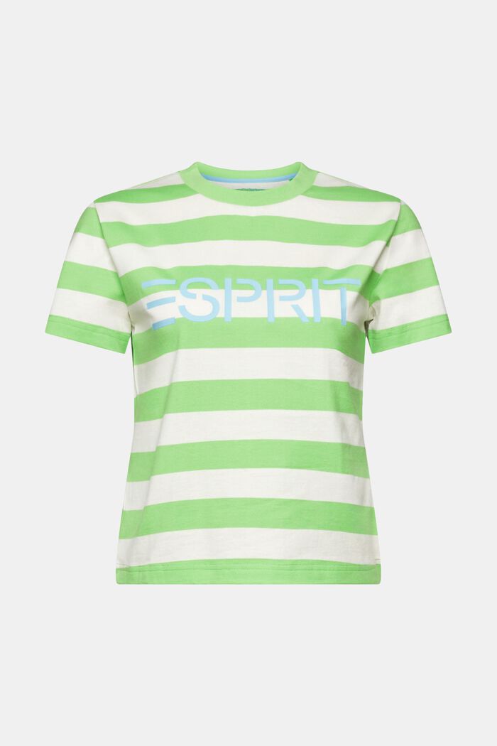 Bomulds-T-shirt med logo og striber, CITRUS GREEN, detail image number 5