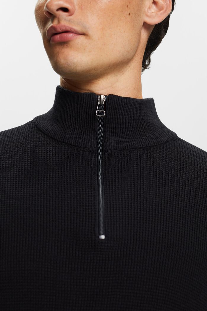 Troyer-pullover i bomuld med lynlås, BLACK, detail image number 2