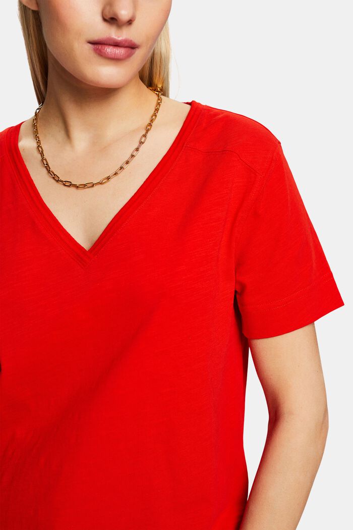 Jersey-T-shirt med V-hals, RED, detail image number 2