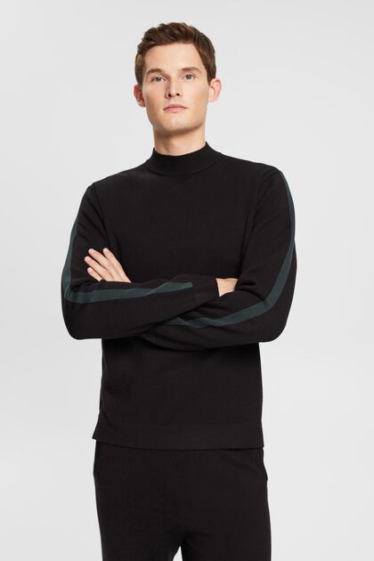 Sweater med mock-rullekrave, LENZING™ ECOVERO™, BLACK, overview