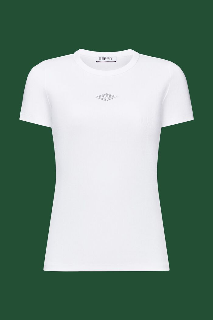 T-shirt med rhinstenslogo, WHITE, detail image number 6
