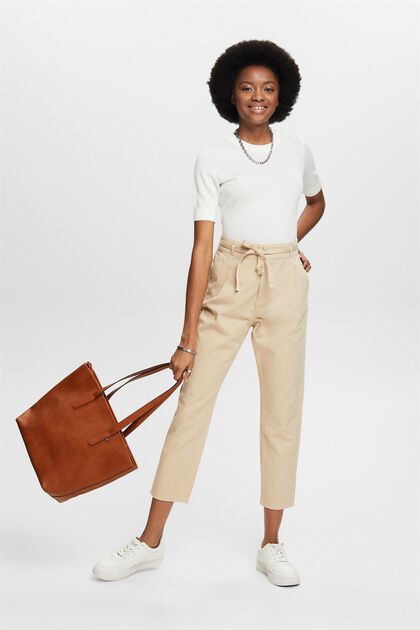 Paperbag-bukser med bælte, pimabomuld