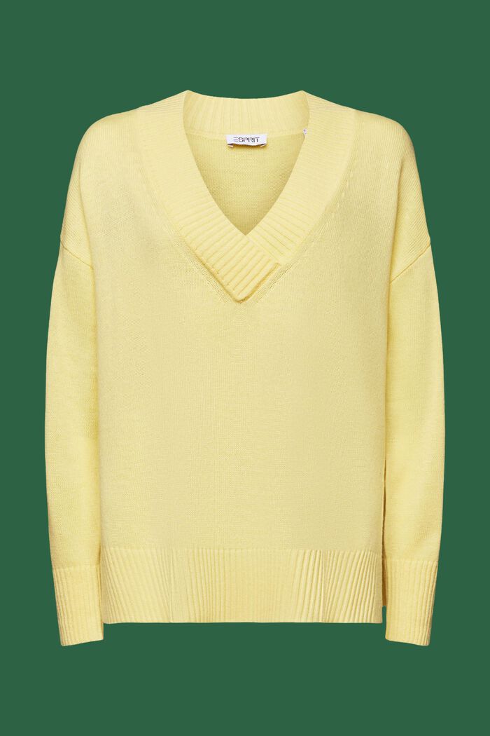 Sweater i uld- og kashmirmiks med V-hals, LIME YELLOW, detail image number 5