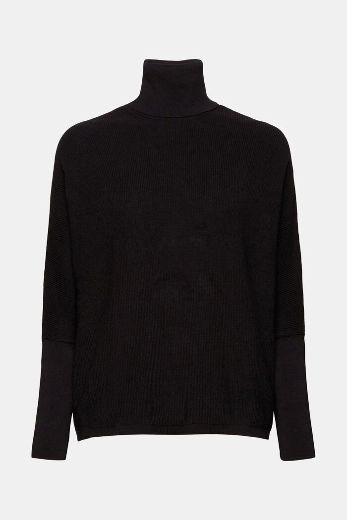 Rullekravesweater i ribstrik med flagermusærmer, BLACK, detail image number 6