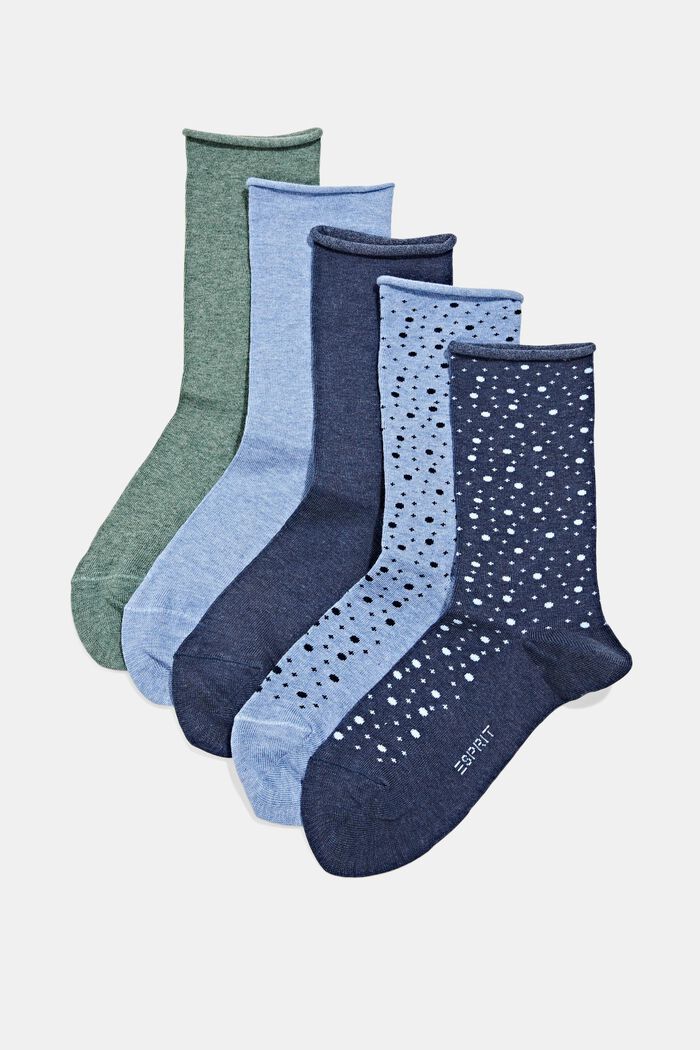 Pakke med 5 par sokker med rullekant, BLUE/NAVY, detail image number 0