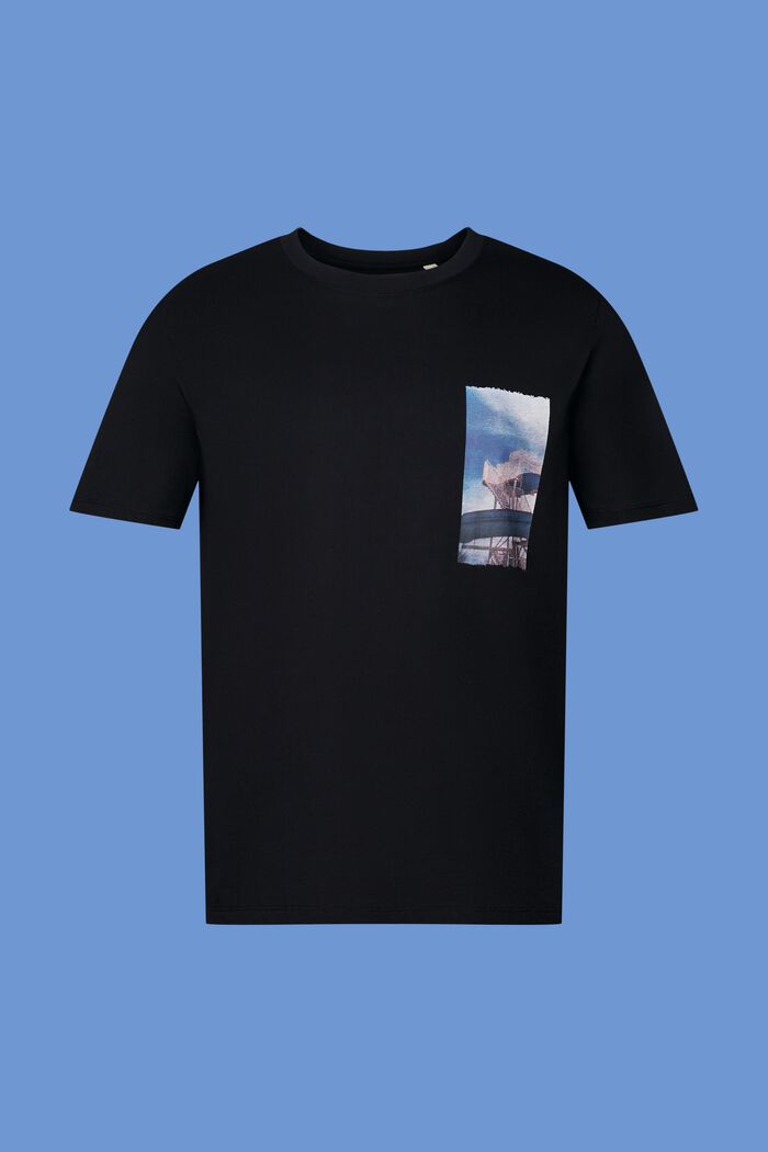 T-shirt med print på brystet, 100 % bomuld, BLACK, detail image number 5