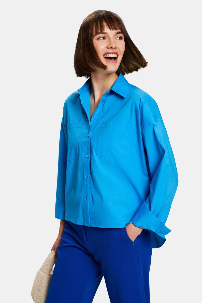 Button up-skjorte i bomuldspoplin, BLUE, detail image number 3