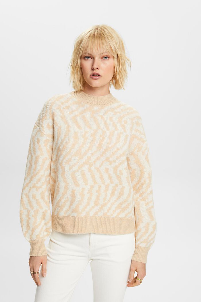 Sweater med abstrakt jacquard-mønster, DUSTY NUDE, detail image number 0