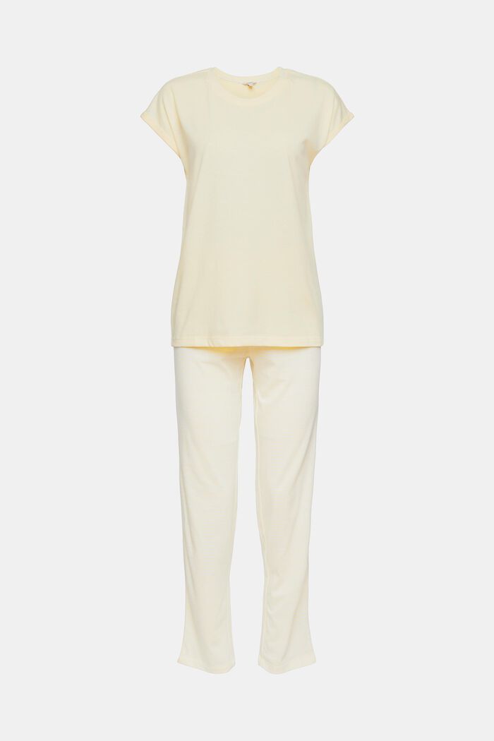 Jerseypyjamas med stribede bukser, PASTEL YELLOW, detail image number 5