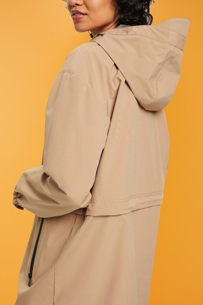 Regnfrakke med hætte med snor, CAMEL, detail image number 4