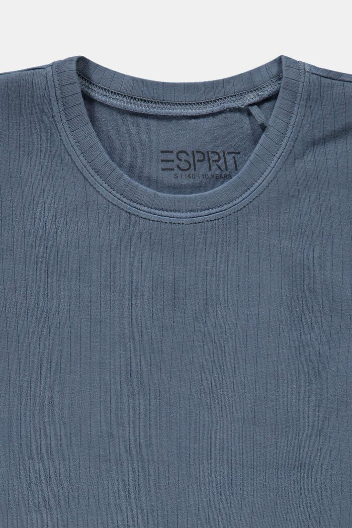 Rib-shirt med rynket kant, 100% bomuld, BLUE MEDIUM WASHED, detail image number 2