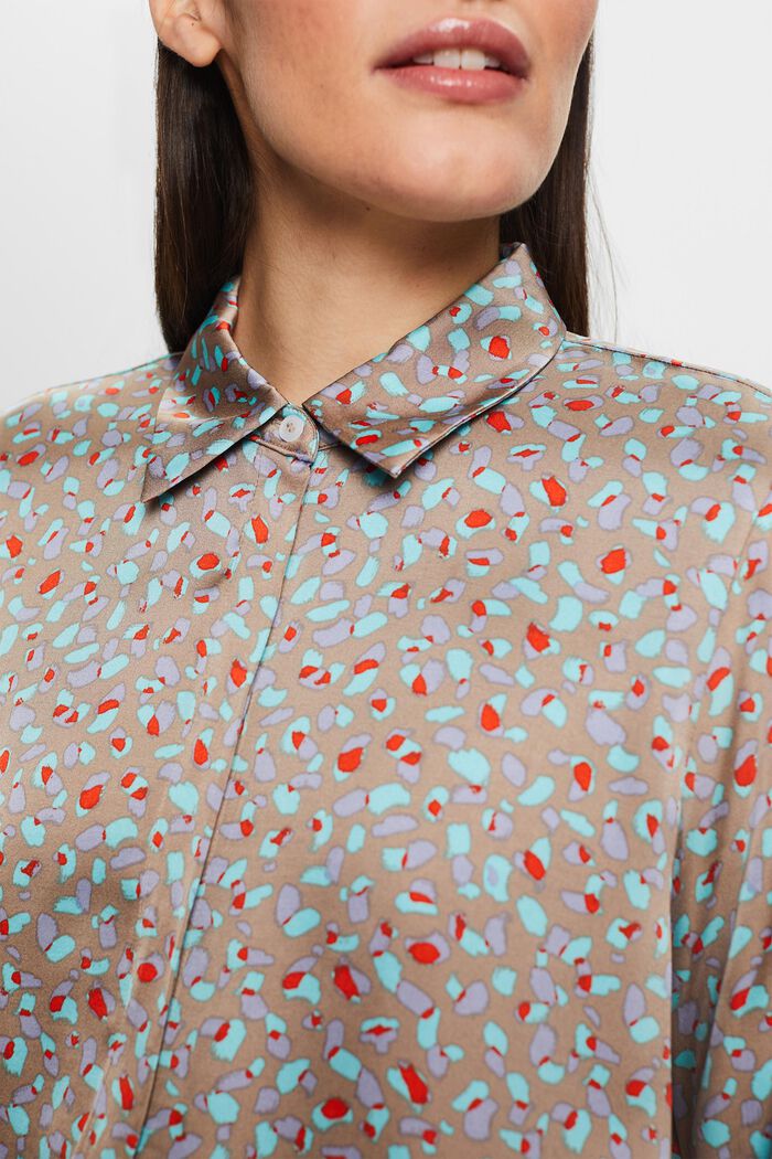 Skjortebluse i satin med print, LIGHT TAUPE, detail image number 2