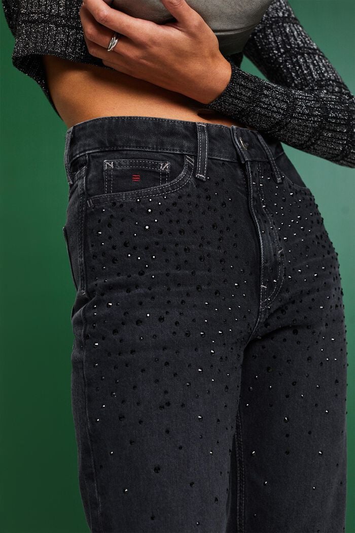 Klassiske retro-jeans med høj talje, BLACK DARK WASHED, detail image number 3