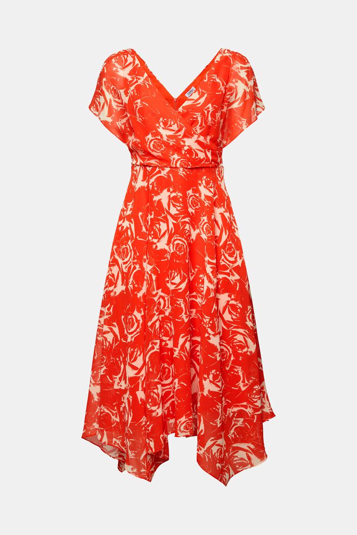 Maxi-kjole i chiffon med V-hals og print, BRIGHT ORANGE, detail image number 6