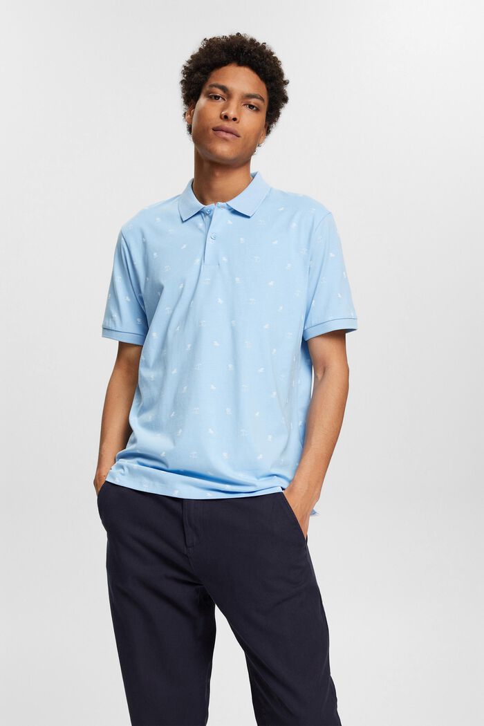 Jersey-poloskjorte med print, LIGHT BLUE, detail image number 1