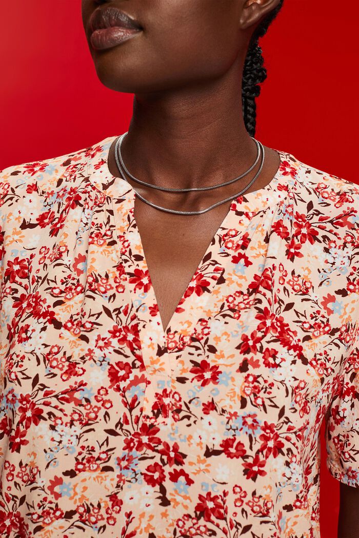 Blomstret bluse med halsslids, LIGHT PINK, detail image number 2
