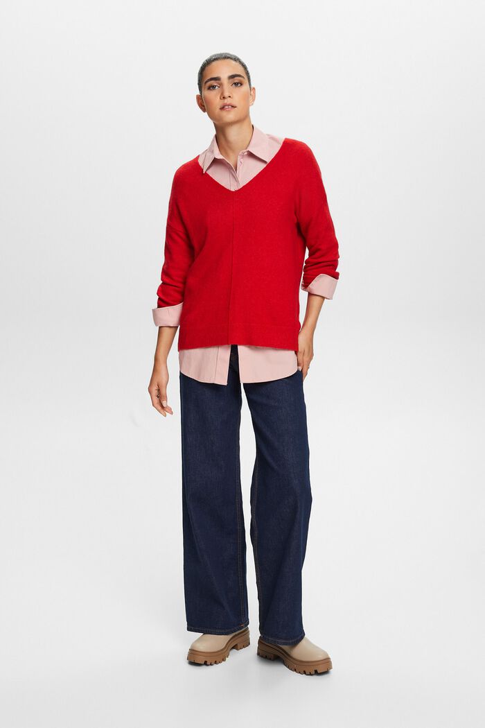 Sweater i uldmiks med V-hals, DARK RED, detail image number 4