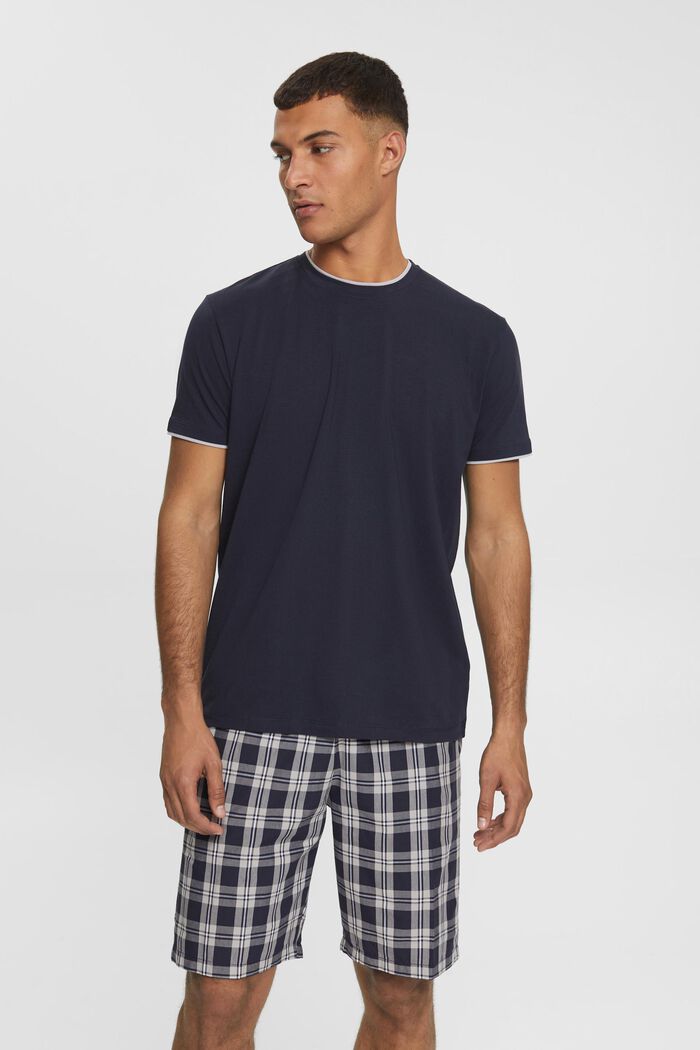 Pyjamas med ternede shorts, NAVY, detail image number 0
