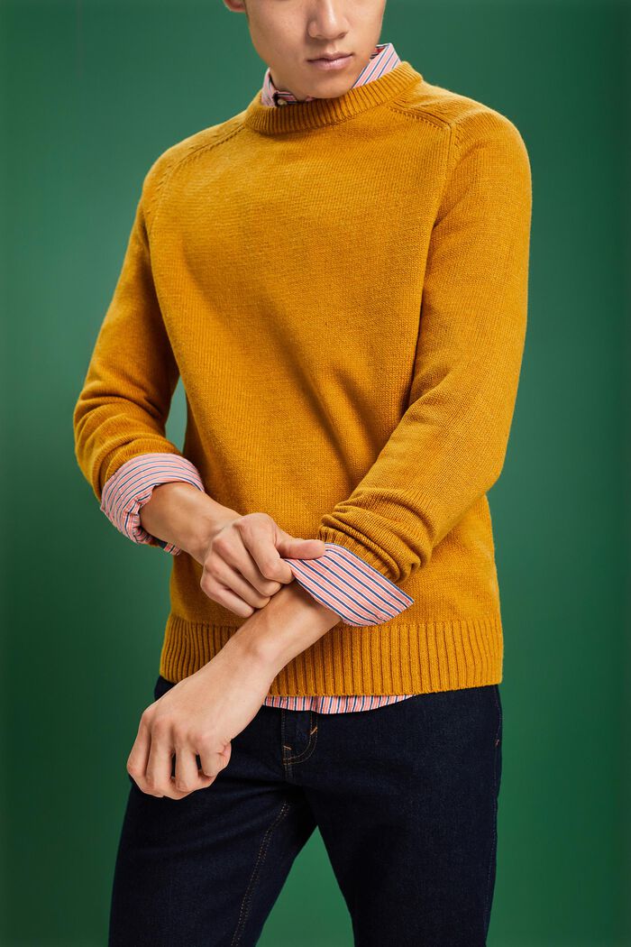 Nopret sweater med rund hals, AMBER YELLOW, detail image number 2