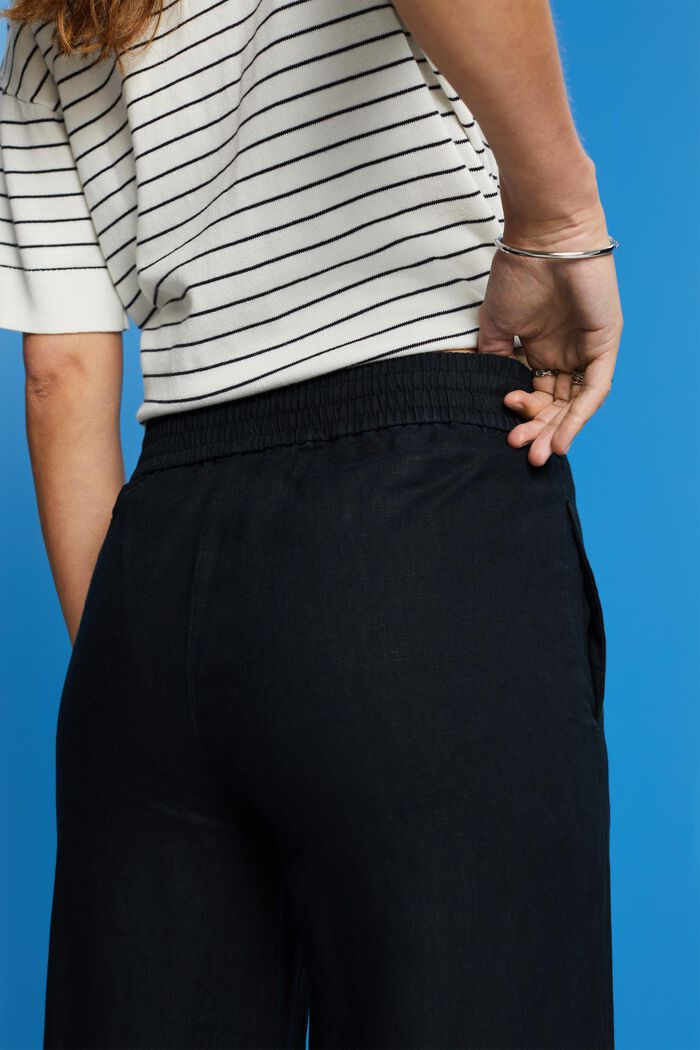 Pull-on bukser i hør med vide ben, BLACK, detail image number 4
