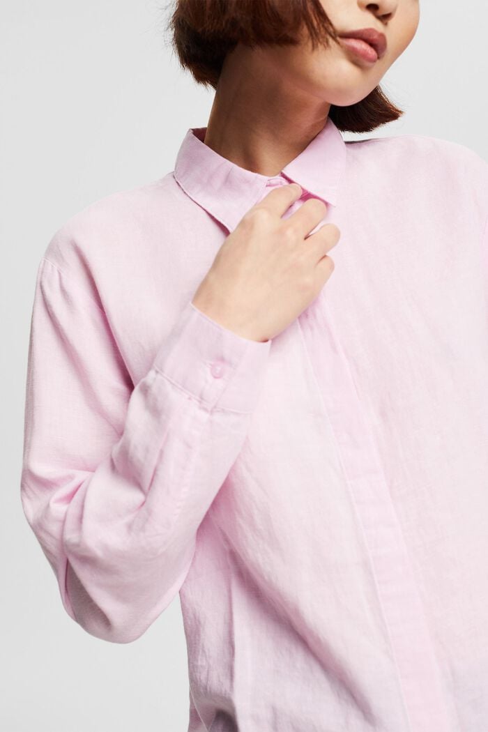 Oversized bluse i hørmiks, PINK, detail image number 0