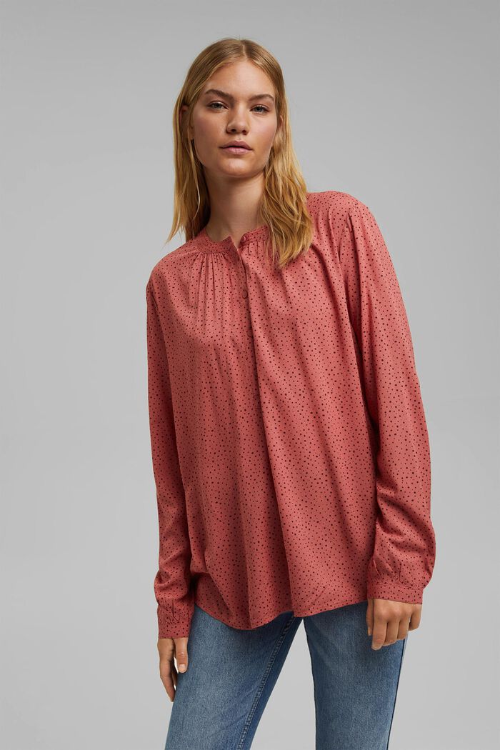 Henley-bluse med print ECOVERO™, CORAL, detail image number 0