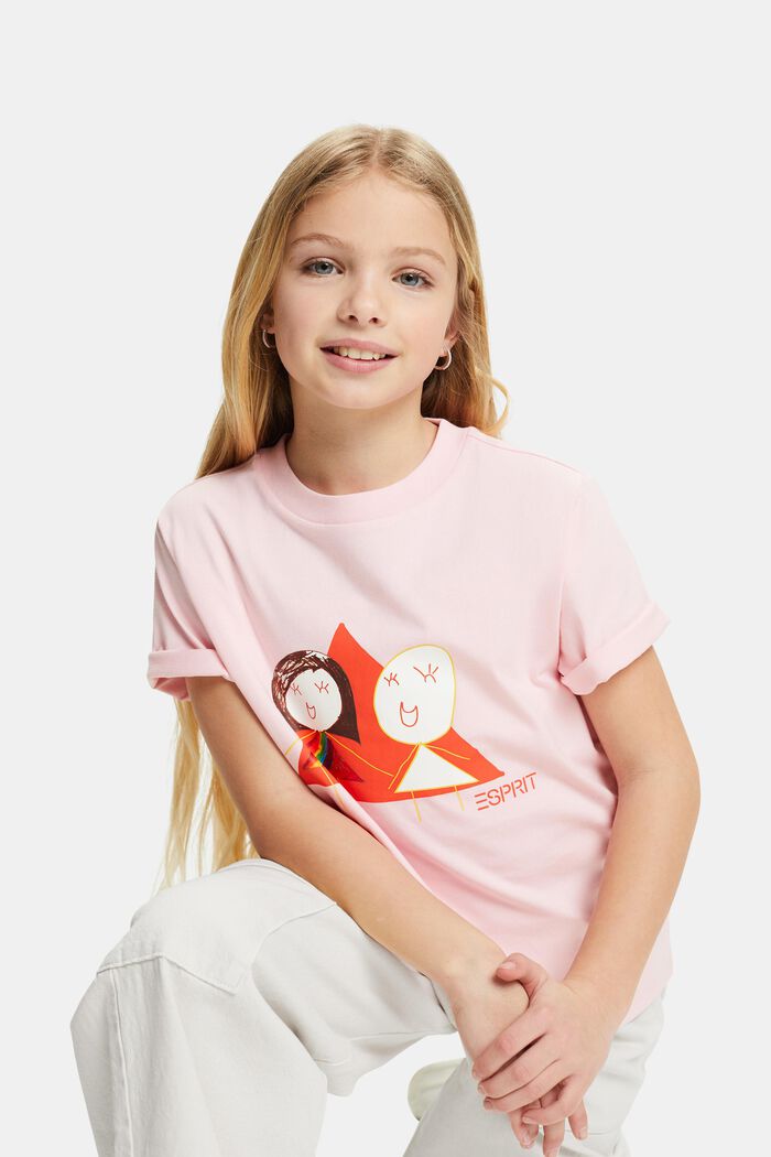 T-shirt i bomuldsjersey med print, PASTEL PINK, detail image number 0