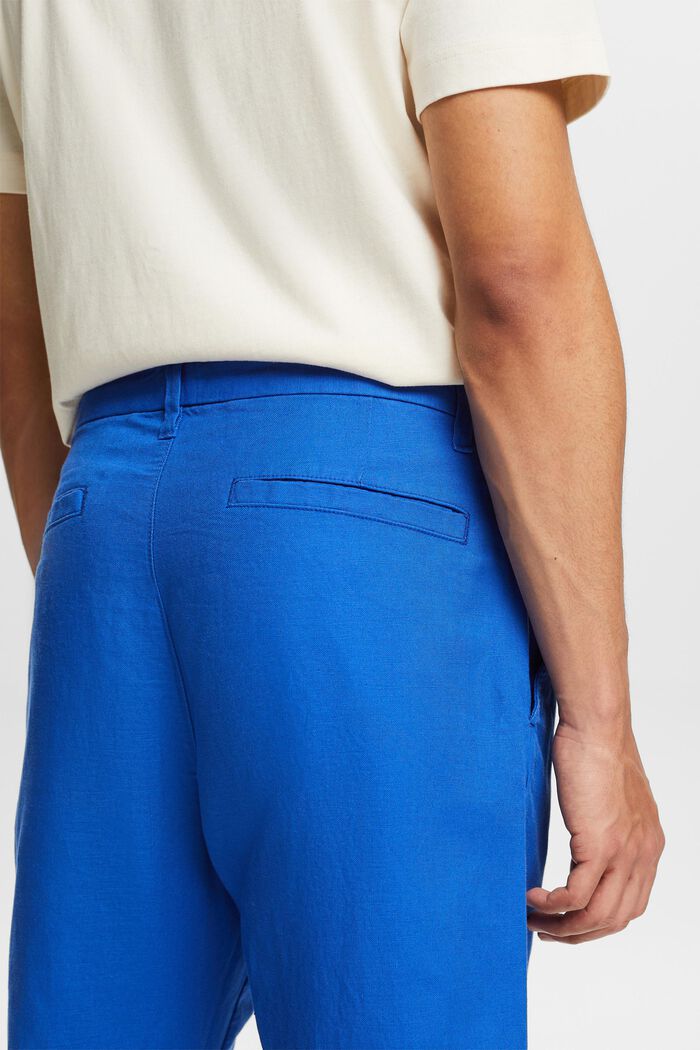 Bukser i hør/bomuld med lige ben, BRIGHT BLUE, detail image number 3