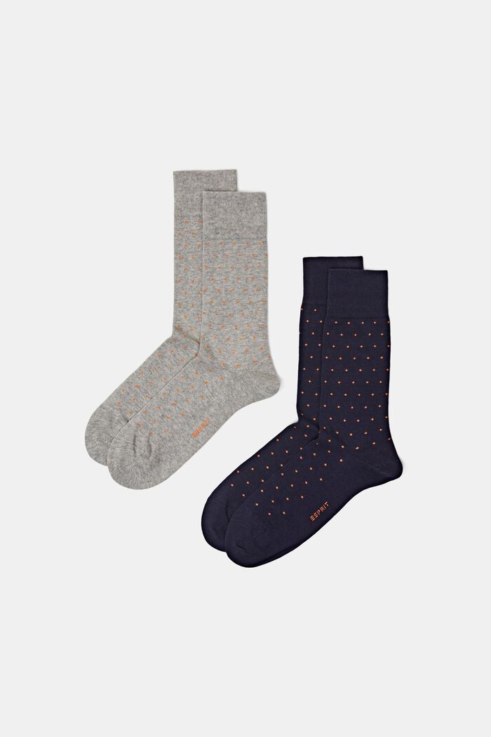 Pakke med 2 par prikkede sokker i groft strik, GREY/NAVY, detail image number 0