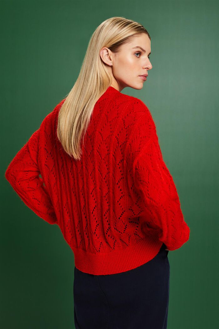 Sweater i åben strik, uldmiks, RED, detail image number 2
