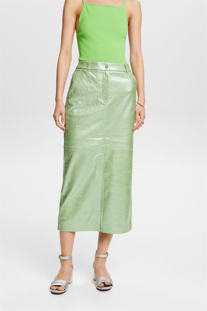 Midi-nederdel med metallic belægning, LIGHT AQUA GREEN, detail image number 0