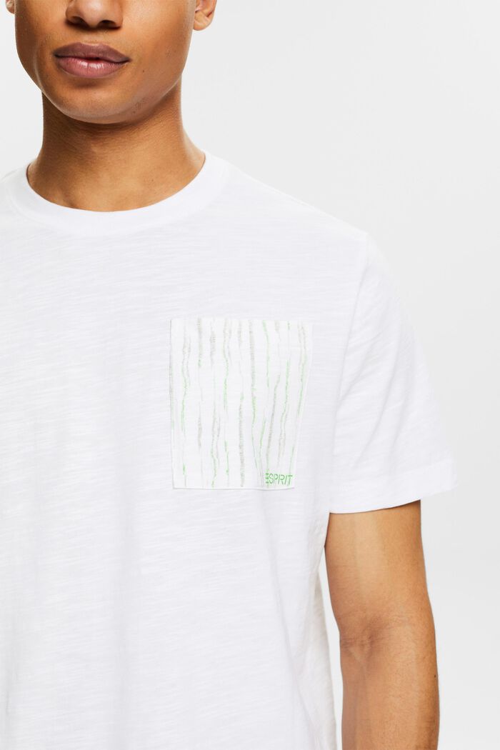 T-shirt i bomuldsslub med lomme og logo, WHITE, detail image number 3