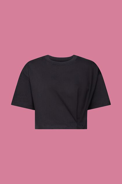 Cropped T-shirt med rund hals, BLACK, overview