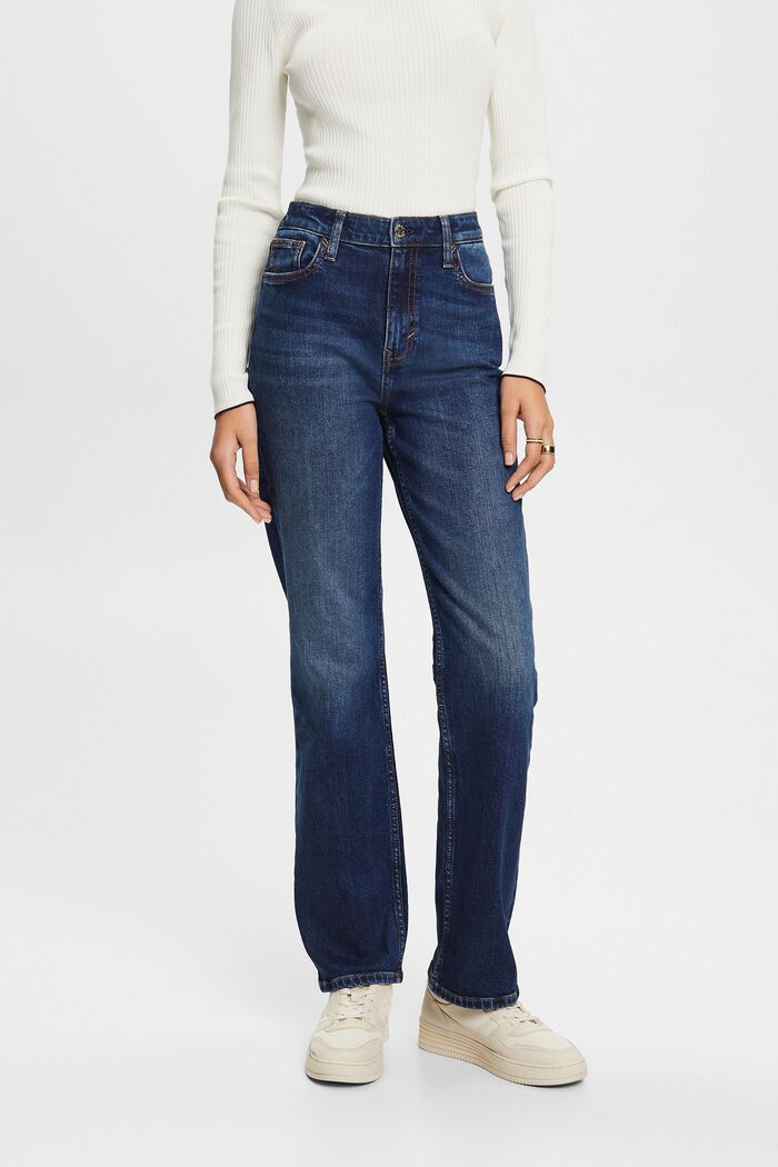 Lige retro-jeans med høj talje, BLUE DARK WASHED, detail image number 0