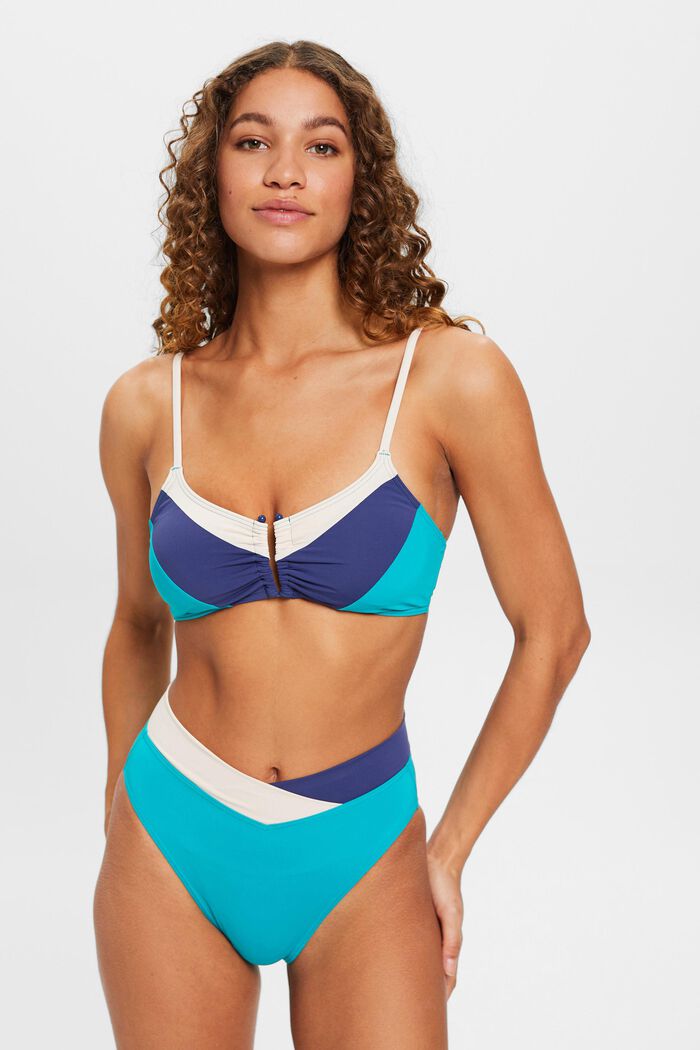 Polstret bikinitop med U-bar og farveblok-design, TEAL GREEN, detail image number 0