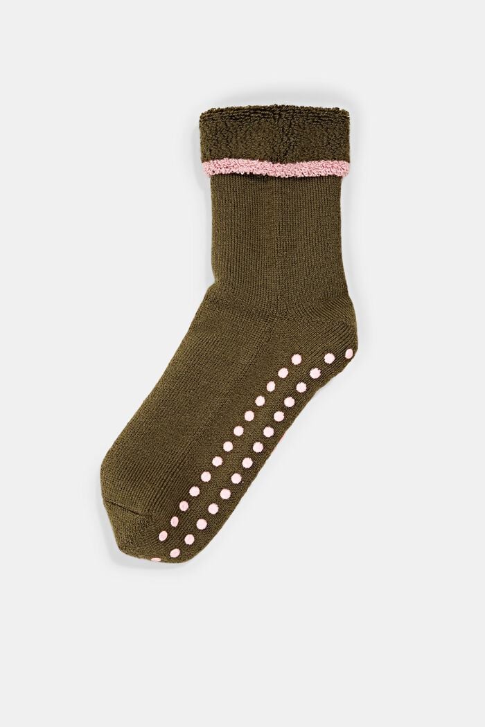 Med ren ny uld: bløde, skridsikre sokker, OLIVE, detail image number 0