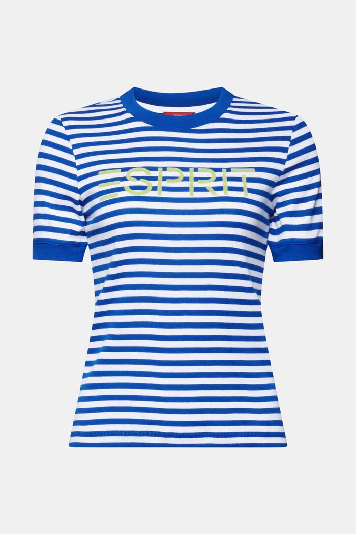 Stribet T-shirt i bomuld med logoprint, BRIGHT BLUE, detail image number 6