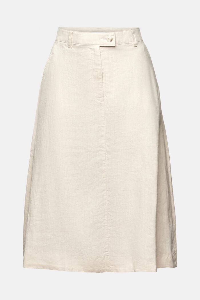 Midi-nederdel med A-facon i hørblanding, CREAM BEIGE, detail image number 7