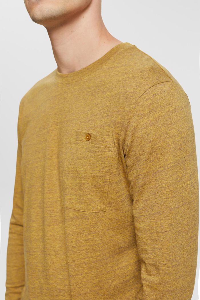 Langærmet jerseytop, 100 % bomuld, DUSTY YELLOW, detail image number 2