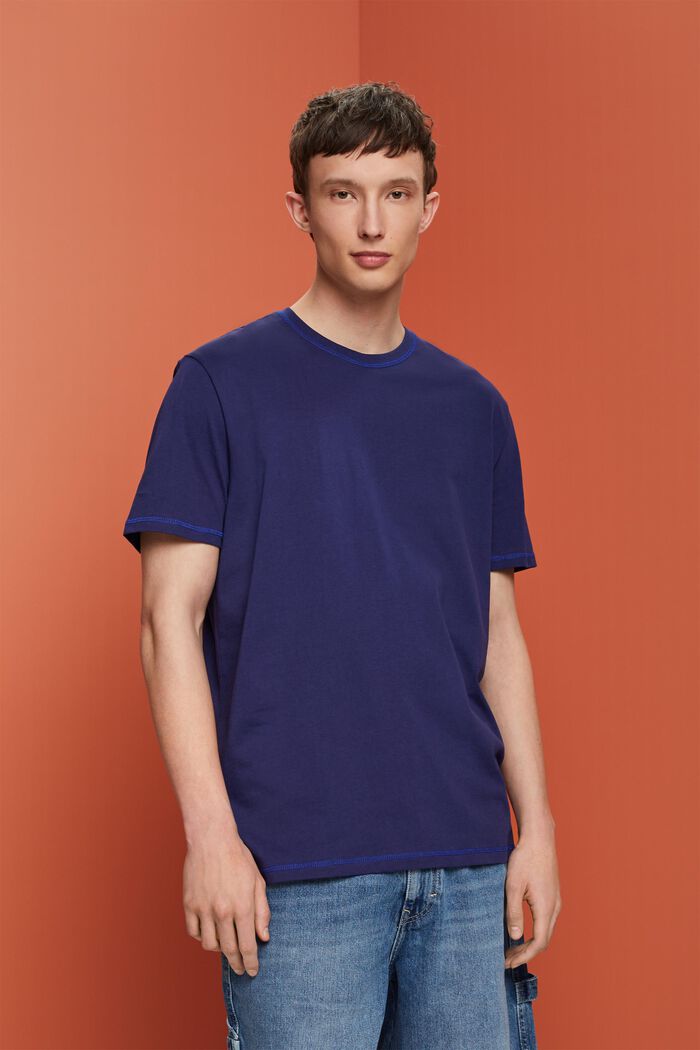 Jersey-T-shirt med kontrastsøm, DARK BLUE, detail image number 0