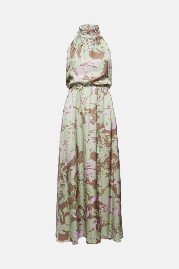 Blomstret halterneck-kjole i satinlook, PASTEL GREEN, detail image number 8