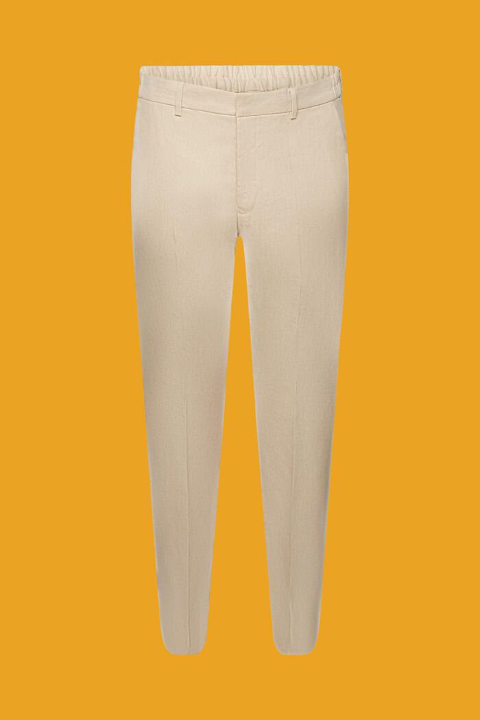 Slim fit-bukser i hør-/bomuldsmiks, KHAKI BEIGE, detail image number 6