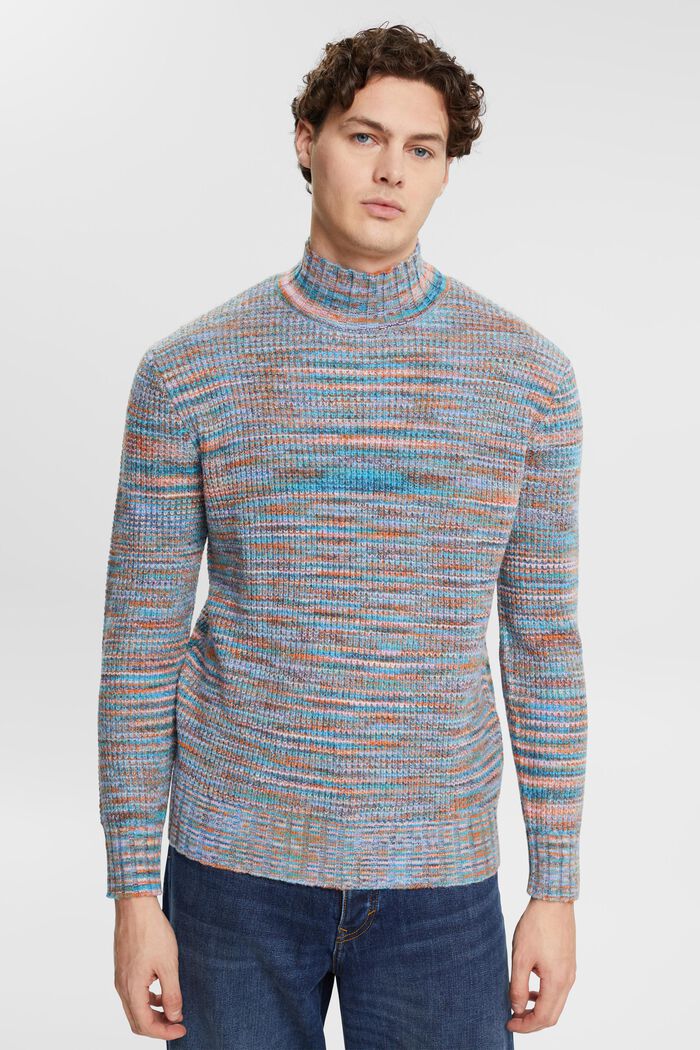 Multifarvet pullover med rullekrave, GREY BLUE, detail image number 0