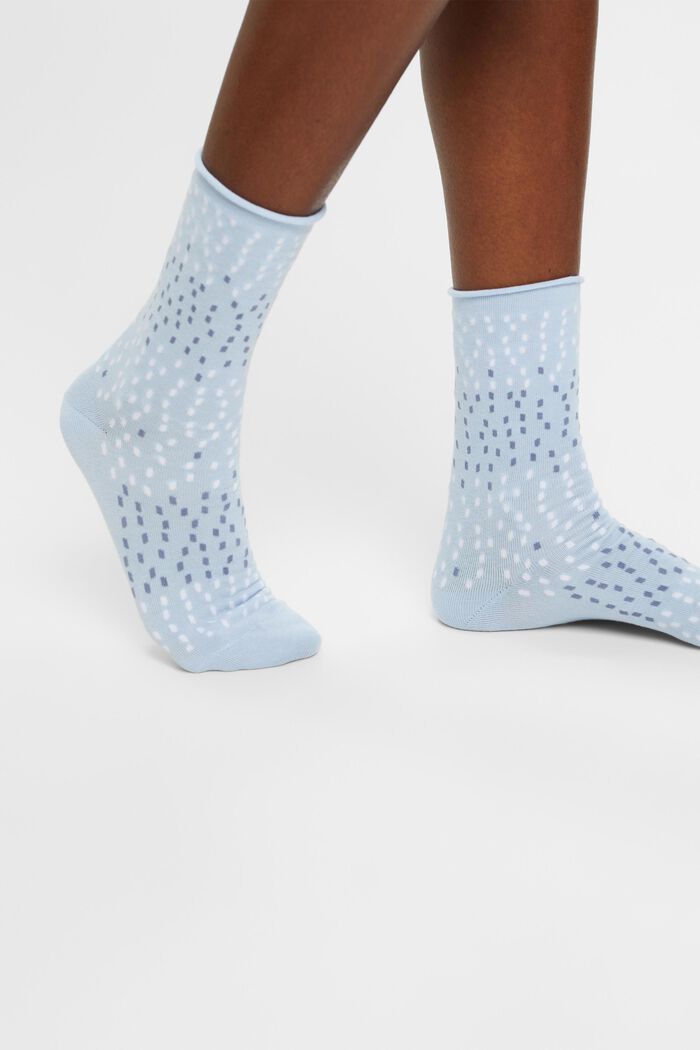 Pakke med 2 par prikkede sokker, økologisk bomuld, LIGHT BLUE/NAVY, detail image number 1