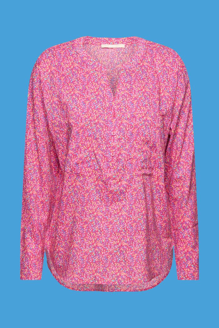 Blomstret bluse med V-hals og knapper, PINK FUCHSIA, detail image number 7
