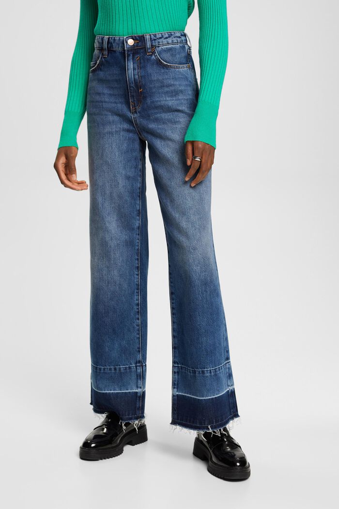 Jeans med høj talje og vide ben, BLUE DARK WASHED, detail image number 0