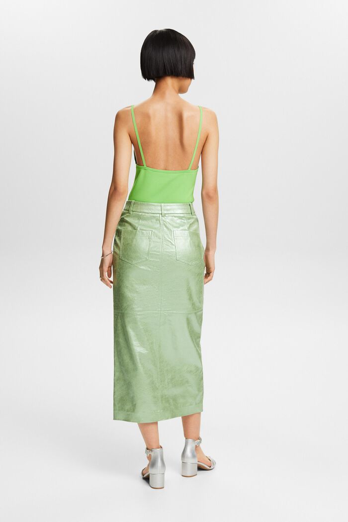Midi-nederdel med metallic belægning, LIGHT AQUA GREEN, detail image number 2