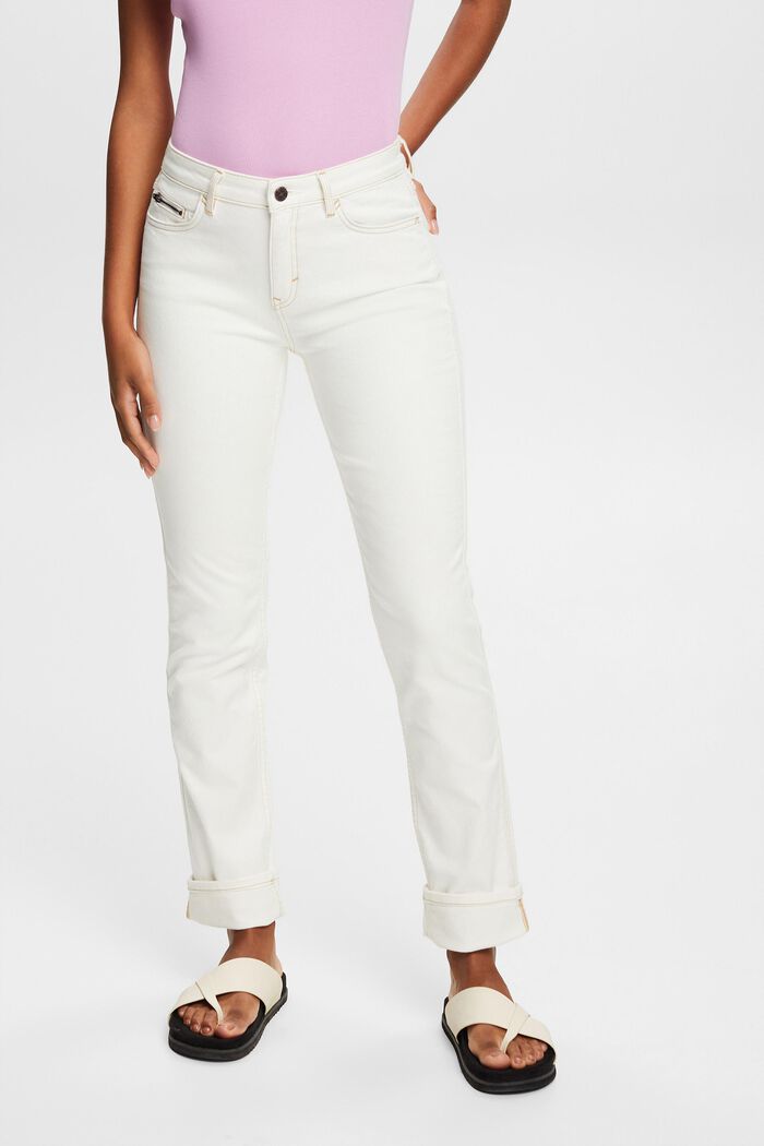 Jeans med høj talje og lige ben, OFF WHITE, detail image number 0